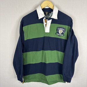 Guinness Rugby Shirt Mens Small Navy Green Striped Long Sleeve Workwear